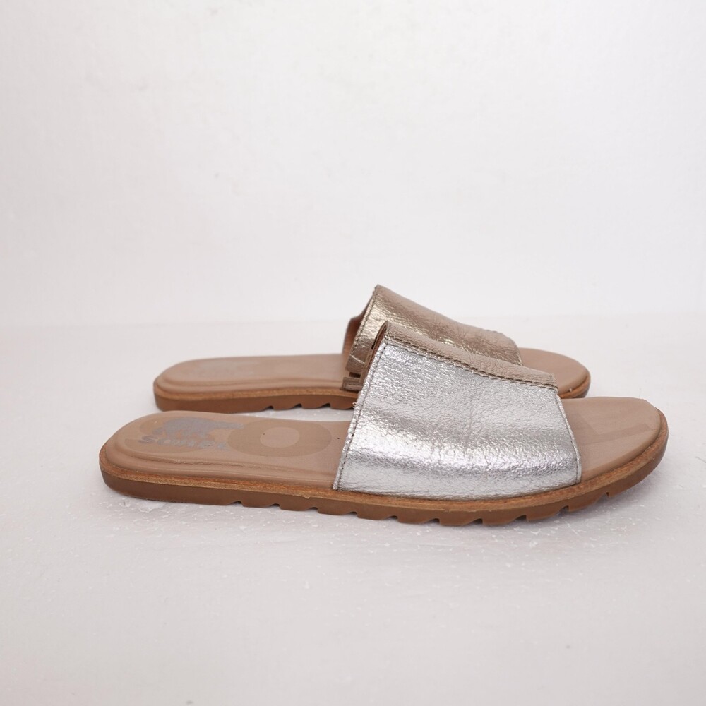 Sorel ELLA Slide Sandals Womens 9 Metallic Silver Bronze NL4032-034